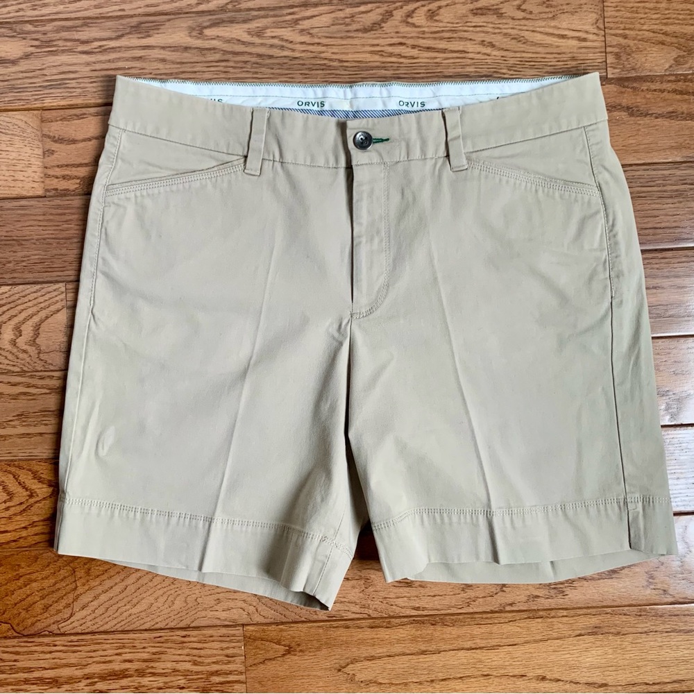 Orvis Khaki Dress Shorts Women's Size 14 Cotton Pockets Zip Fly Outdoor Casual